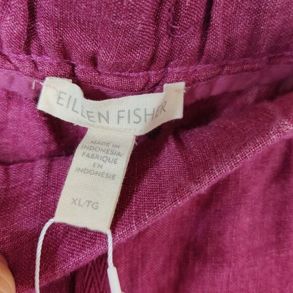 Eileen Fisher Organic Linen Drawstring Mid-Thigh  Shorts In Berry XL Pockets - Picture 6 of 10